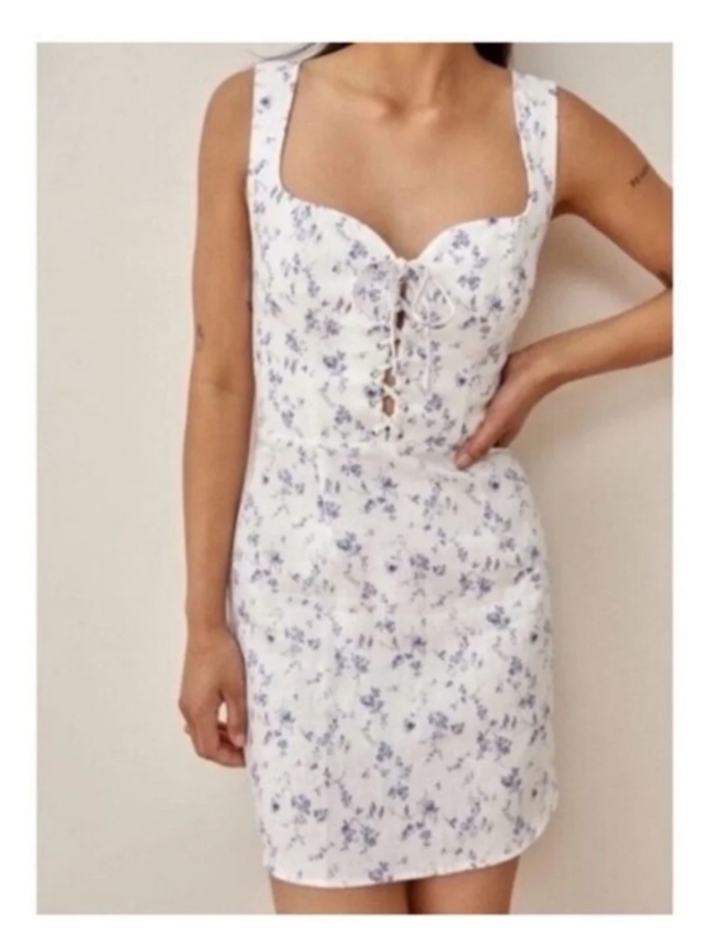 Reformation Elletra Linen corset front Mini Dress